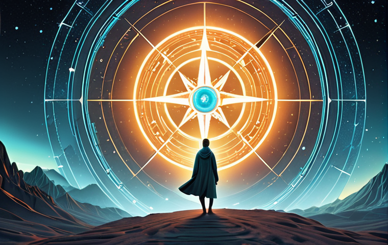 **Image Prompt 1: Inner Value Compass**
A lone figure stands at the center of a swirling, chaotic landscape of abstract data and information overload, holding a glowing, ethereal compass that projects a clear, bright path forward. The figure's posture is confident and serene, embodying clarity and purpose found amidst uncertainty. Soft, guiding light illuminates the path, while the background suggests vastness and complexity. Emphasize a sense of direction and inner peace. Futuristic, minimalist digital art with a touch of surrealism, soft gradient lighting.