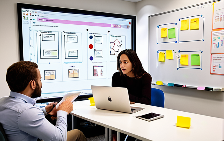 **
"A diverse team brainstorming innovative ideas in a brightly lit, modern office. Post-it notes cover a whiteboard, showcasing concepts for new product development. Some team members are looking at charts displayed on laptop screens. Emphasis on collaboration, creativity, and open communication. It needs to represent open innovation culture, idea generation, evaluation systems and accepting failure, also has data analysis visible on the screen."
**